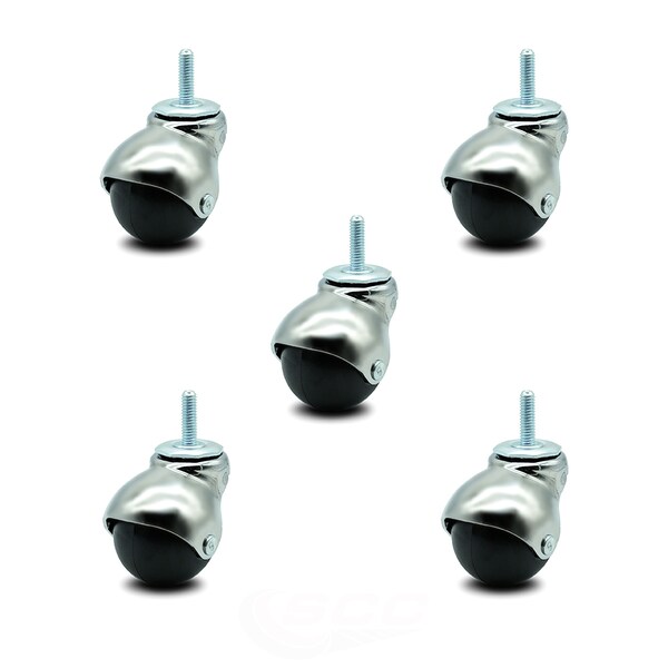 2 Inch Bright Chrome Hooded 5/16 Inch Threaded Stem Ball Caster SCC, 5PK